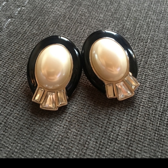 Yves Saint Laurent Jewelry - Vtg YSL enamel, crystal & faux pearl earrings